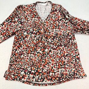 Rafaella Women's XL Plus Leopard Print 3/4 Sleeve Pullover‎ Blouse Top, Soft